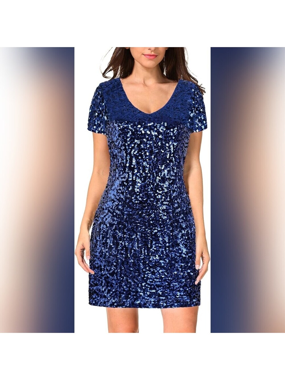 NWT MANER Short Sleeve V Neck Sequin Glitter Mini Party Dress, Small (4-6)